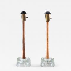  Tran s Stilarmatur AB Pair of Swedish Table Lamps in Wood and Glass by Stilarmatur Tran s - 3104078
