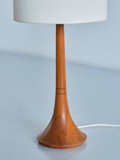 Tran s Stilarmatur AB Tran s Stilarmatur Teak Table Lamp Trumpet Base and Linen Shade Sweden 1960s - 3316380