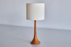  Tran s Stilarmatur AB Tran s Stilarmatur Teak Table Lamp Trumpet Base and Linen Shade Sweden 1960s - 3316381