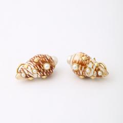  Trianon Red Beige Shell Earrings Set in 18k Gold With Inlaid Pearls by Trianon - 3197762