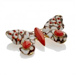  Trianon Trianon Coral and Carved Shell Butterfly Clip Brooch - 3155766
