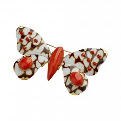  Trianon Trianon Coral and Carved Shell Butterfly Clip Brooch - 3161119
