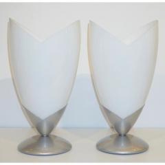  Tronconi 1970s Italian Pair of Satin Nickel White Glass Organic Tulip Lamps by Tronconi - 1202624