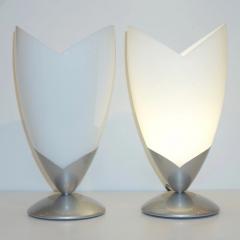 Tronconi 1970s Italian Pair of Satin Nickel White Glass Organic Tulip Lamps by Tronconi - 1202627