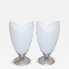  Tronconi 1970s Italian Pair of Satin Nickel White Glass Organic Tulip Lamps by Tronconi - 1202719