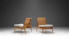  ULUV Kr sn jizba Pair of Upholstered Rattan and Wood Chairs for ULUV Czechoslovakia ca 1960s - 3657215