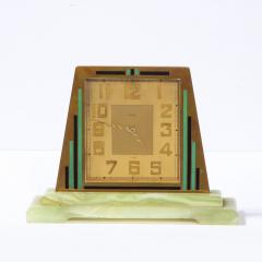  Udall Ballou Swiss Art Deco Machine Age Skyscraper Style Hand Painted Brass Onyx Clock - 2220140