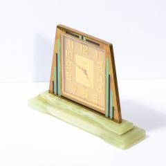  Udall Ballou Swiss Art Deco Machine Age Skyscraper Style Hand Painted Brass Onyx Clock - 2220141