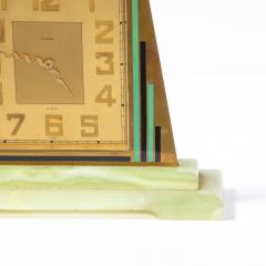  Udall Ballou Swiss Art Deco Machine Age Skyscraper Style Hand Painted Brass Onyx Clock - 2220154