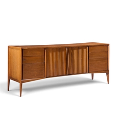  Unagusta Forward Furniture Unagusta Mid Century Walnut Curved Lowboy Dresser - 4755426