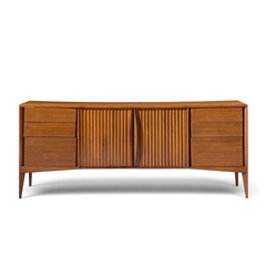  Unagusta Forward Furniture Unagusta Mid Century Walnut Curved Lowboy Dresser - 4755429