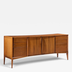  Unagusta Forward Furniture Unagusta Mid Century Walnut Curved Lowboy Dresser - 4760258