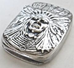  Unger Brothers Art Nouveau Sterling Silver Match Safe Indian Head American Circa 1905 - 888417