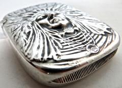  Unger Brothers Art Nouveau Sterling Silver Match Safe Indian Head American Circa 1905 - 888418