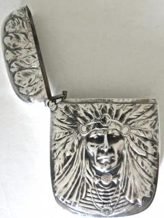  Unger Brothers Art Nouveau Sterling Silver Match Safe Indian Head American Circa 1905 - 888419