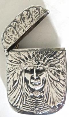  Unger Brothers Art Nouveau Sterling Silver Match Safe Indian Head American Circa 1905 - 888420