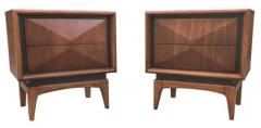  United Furniture Corporation Expertly Restored United Furniture Walnut Diamond Pair Nightstands Mcm 1960s - 4126498