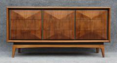  United Furniture Corporation Expertly Restored United Furniture Walnut Diamond Triple Dresser 9 Drawers 1960s - 3321921