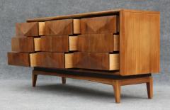  United Furniture Corporation Expertly Restored United Furniture Walnut Diamond Triple Dresser 9 Drawers 1960s - 3321955