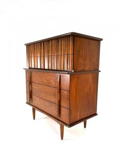  United Furniture Corporation Mid Century Modern United Furniture Sculptural Walnut Tallboy Dresser Chest - 3356477