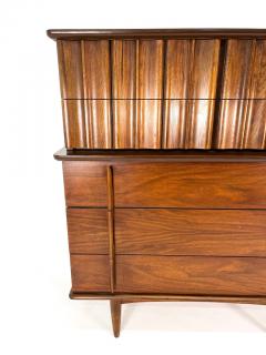  United Furniture Corporation Mid Century Modern United Furniture Sculptural Walnut Tallboy Dresser Chest - 3356483