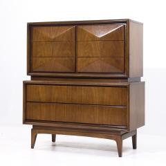  United Furniture Corporation United Furniture Mid Century Diamond Walnut Highboy Dresser - 4172921
