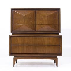  United Furniture Corporation United Furniture Mid Century Diamond Walnut Highboy Dresser - 4172922