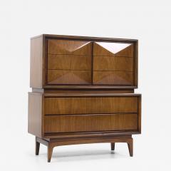  United Furniture Corporation United Furniture Mid Century Diamond Walnut Highboy Dresser - 4176882