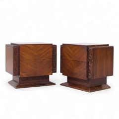  United Furniture Corporation United Mid Century Walnut Tiki Brutalist Nightstands Pair - 4221165