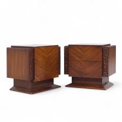  United Furniture Corporation United Mid Century Walnut Tiki Brutalist Nightstands Pair - 4221168