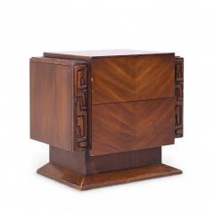 United Furniture Corporation United Mid Century Walnut Tiki Brutalist Nightstands Pair - 4221169
