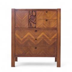  United Furniture Corporation United Tiki Brutalist Mid Century Walnut Gentleman s Chest Highboy Dresser - 4226626