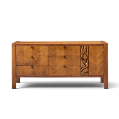  United Furniture Corporation United Tiki Brutalist Mid Century Walnut Lowboy Dresser - 4728879