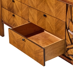  United Furniture Corporation United Tiki Brutalist Mid Century Walnut Lowboy Dresser - 4728882