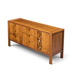  United Furniture Corporation United Tiki Brutalist Mid Century Walnut Lowboy Dresser - 4728883