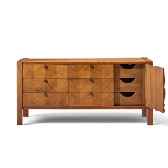  United Furniture Corporation United Tiki Brutalist Mid Century Walnut Lowboy Dresser - 4728885