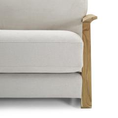  Uultis Design Fine Three Seat Sofa in Oatmeal Fabric and Teak Arms - 2405016