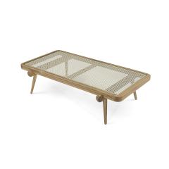  Uultis Design Plot Coffee Table in Teak with Cane Webbing Under a Tempered Glass Top - 2385445