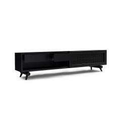  Uultis Design Plot Storage Console with Black Finish and Cane Webbing Sliding Door - 2560696