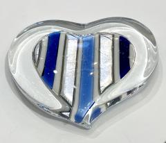  V v Glass Bespoke Italian Crystal Cobalt Blue Silver Murano Glass Heart Shaped Paperweight - 3016461