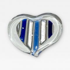  V v Glass Bespoke Italian Crystal Cobalt Blue Silver Murano Glass Heart Shaped Paperweight - 3022040