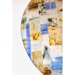  V v Glass Contemporary Italian Blue Pink Yellow Copper Murano Art Glass Mosaic Centerpiece - 1189247