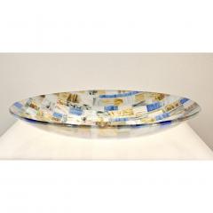  V v Glass Contemporary Italian Blue Pink Yellow Copper Murano Art Glass Mosaic Centerpiece - 1189248