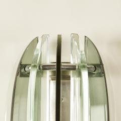  VECA Pair of 1960s Italian chrome and dark and pale green glass wall lights by Veca - 2997255