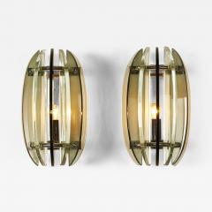  VECA Pair of 1960s Italian chrome and dark and pale green glass wall lights by Veca - 3000525