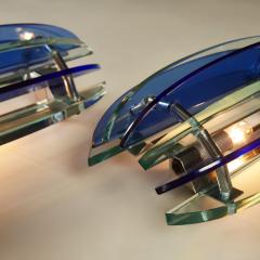  VECA Pair of 1970s Italian chrome and blue and greenglass wall lights by Veca - 1964492