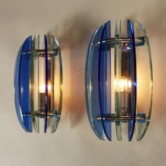  VECA Pair of 1970s Italian chrome and blue and greenglass wall lights by Veca - 1964496