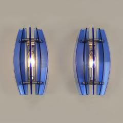  VECA Pair of 1970s Italian chrome and blue glass wall lights by Veca - 3379348