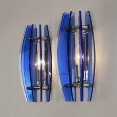  VECA Pair of 1970s Italian chrome and blue glass wall lights by Veca - 3379351