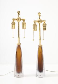  VICKI LINDSTRAND Pair of Cognac Colored Glass Lamps by Vicki Lindstrand for Kosta Boda - 4595328